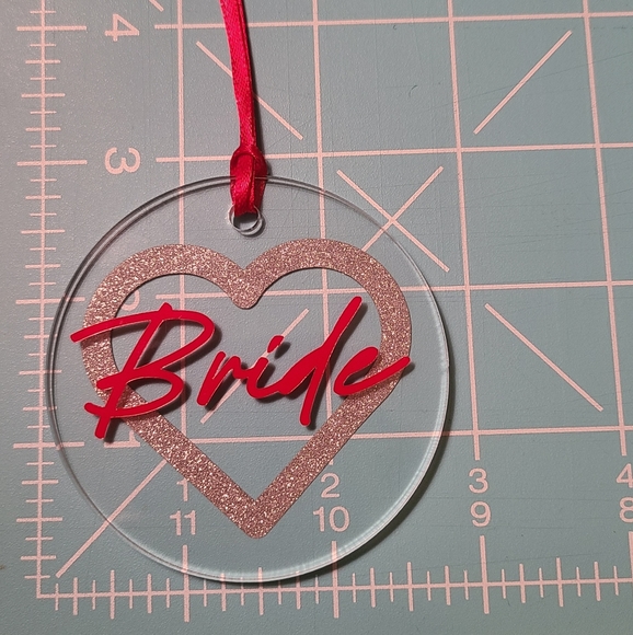 Bride Christmas ornament and matching Keychain set, red and silver glitter - Picture 2 of 3